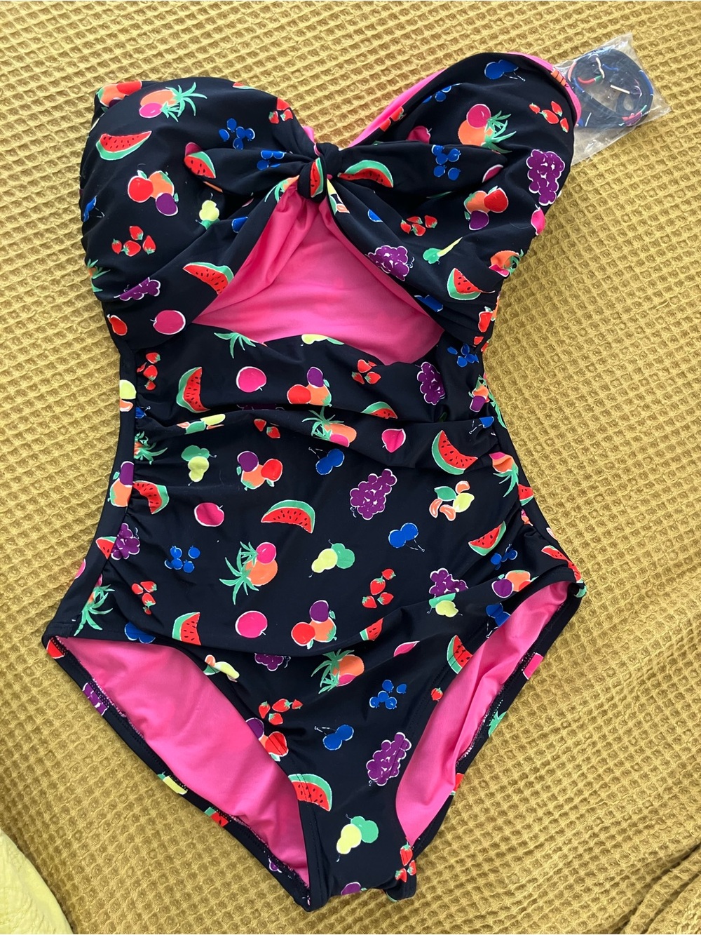 kate spade Black Fruit-Print One-Piece Swimsuit with Pink Lining